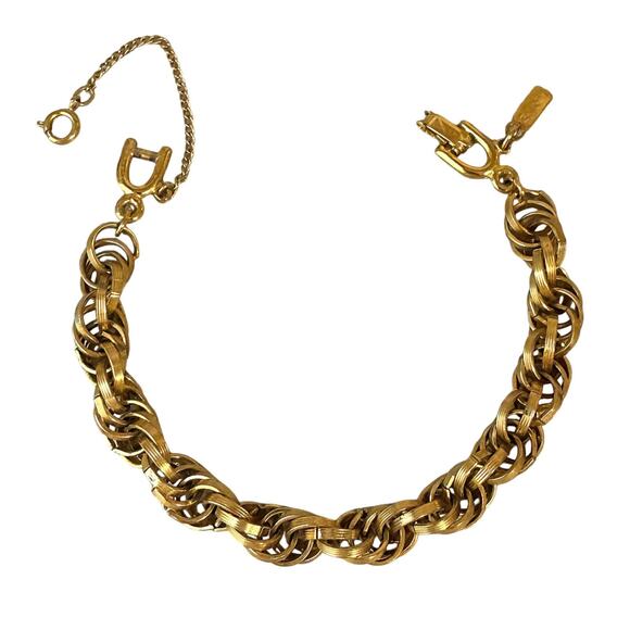 1960s Rogét Gold Plate Rolo Style Chain Bracelet 7.25" Vintage Jewelry - Picture 4 of 4